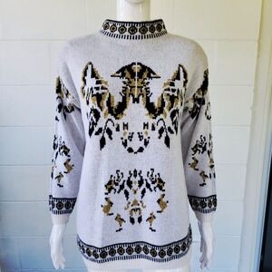 VTG 90s Bramble Lane White Gold Metallic Sweater Women S Retro Glam Holiday Bold